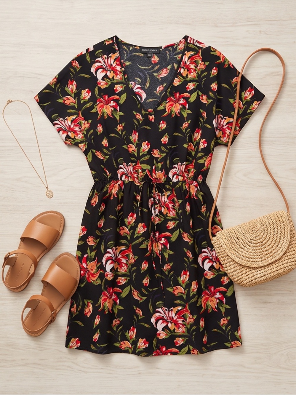 Mario Serrano Black Floral V-Neck Blouse